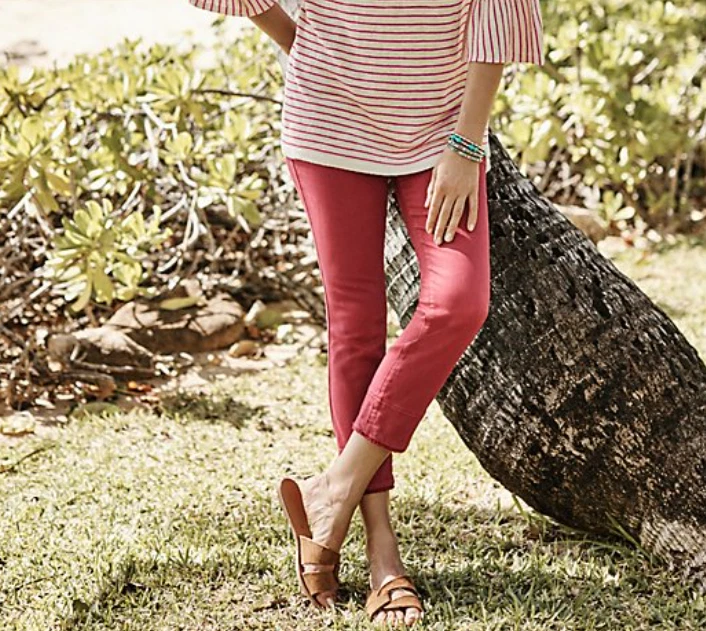 J.Jill Authentic Fit Crop Pants Jeans with Fringe Vermillion Red