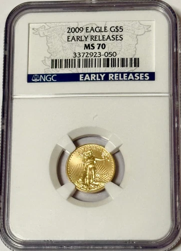 2009 $5 Gold American Eagle 1/10oz NGC MS70 Early Releases Blue Label