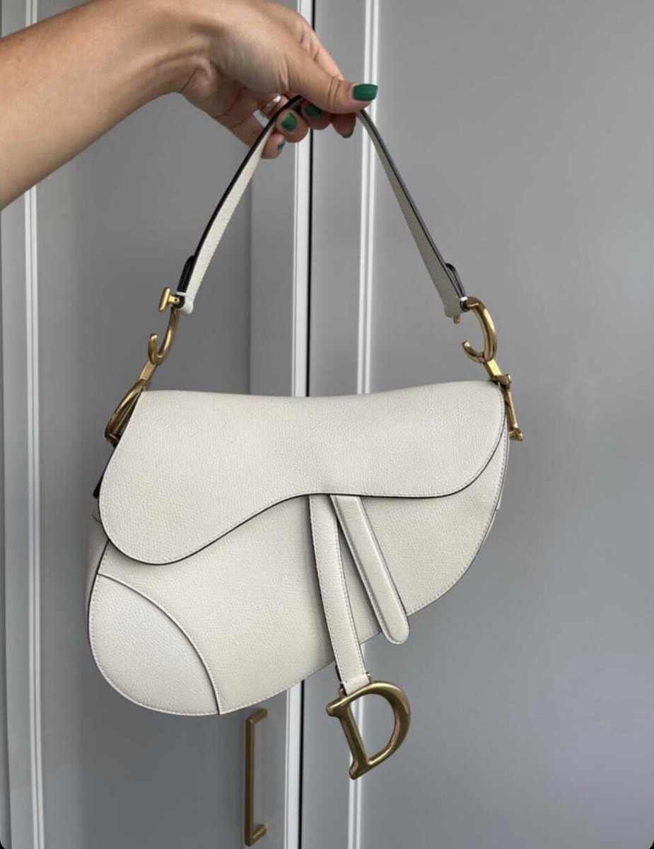 AUTHENTIC Christian Dior White Calfskin Saddle Bag Designer AUTHENTIC Christian Dior White Calfskin Saddle Bag Designer