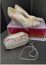 Stuart Weitzman Limited Jeweled Purse and Shoes 70 s 80 s Glam Rock Wedding 7.5