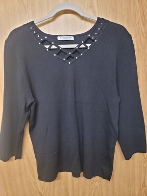 Hannah Jones New York Black Sweater With Rhinestones~Size 14 XL(see  description)