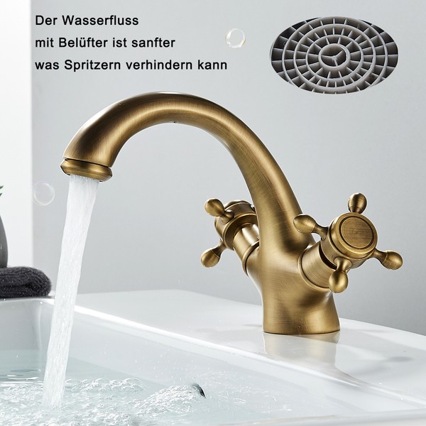 Antik Messing Waschtischarmatur Wasserhahn Bad Waschbecken Armatur Mischbatterie-image