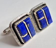Navajo Toby Henderson Lapis Lazuli Gemstone Cufflinks Sterling Silver Square VTG
