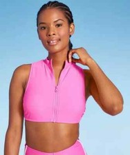 Wild Fable Women's Size XS 0-2 Zip-Front Mock Neck Bikini Top Pink