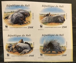 Mali,porcupine  S.C.#918 WWF  Imperf.  MNH Complete block of 4 as issued in 1998