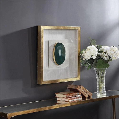 Uttermost Keeva Wood Agate Stone and Fabric Shadow Box in White and Gold - Picture 7 of 10