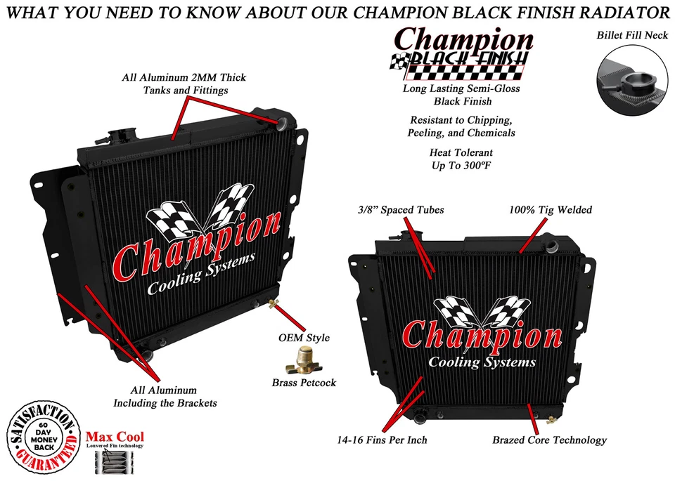 Radiador RS Champion 2 filas acabado negro todo aluminio para Jeep Wrangler TJ 2006 Foto 3 de 4