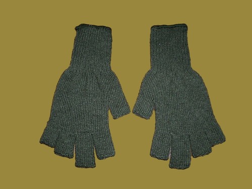 MILITARY STYLE OPEN FINGER GLOVES OD GREEN FINGERLESS LINERS 85% WOOL 15% NYLON - Picture 4 of 7