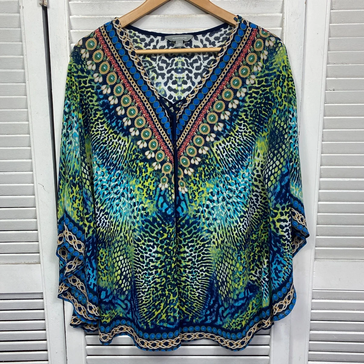 Suzanne Grae Womens Kaftan Top Size XS Multicoloured V Neck Oversized | eBay