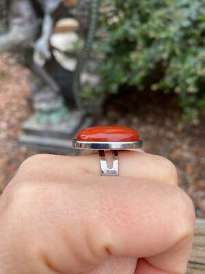 Bague Réglable En Jaspe Rouge D'Inde - Pierre Ovale, Métal Anallergique, Lithothérapie, Neuf