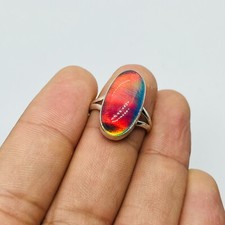 Aurora Opal Ring Lab Crystal Opal 925 Sterling Silver Ring Jewelry Gift For Her