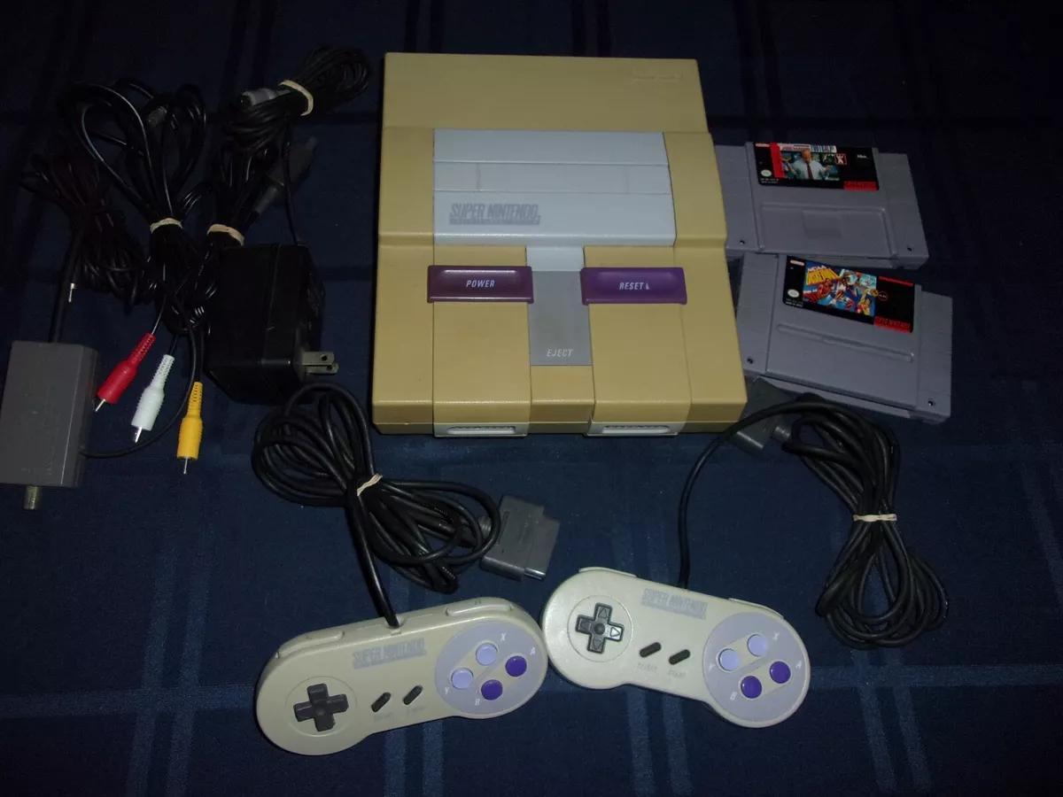 SUPER Nintendo DECK SNES Bundle Console 2 CONTROLLERs GAMES WIRES RF AV