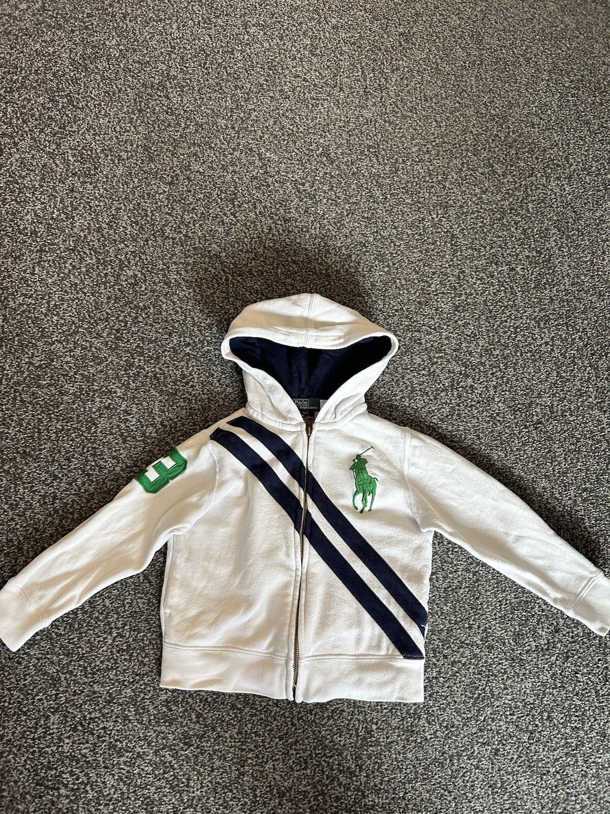 Polo Ralph Lauren full zip grande pony bianca a righe con cappuccio età 4 4T