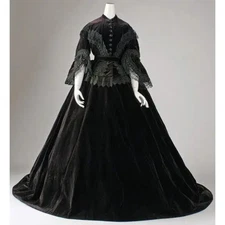 Victorian Civil War Dark Brown Velvet Dress Duchess Victorian Day Dress Costume