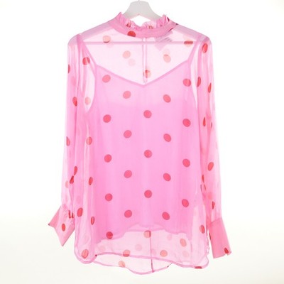 Essentiel Antwerp 2 piece set blouse tunic top dots pink red size 38 