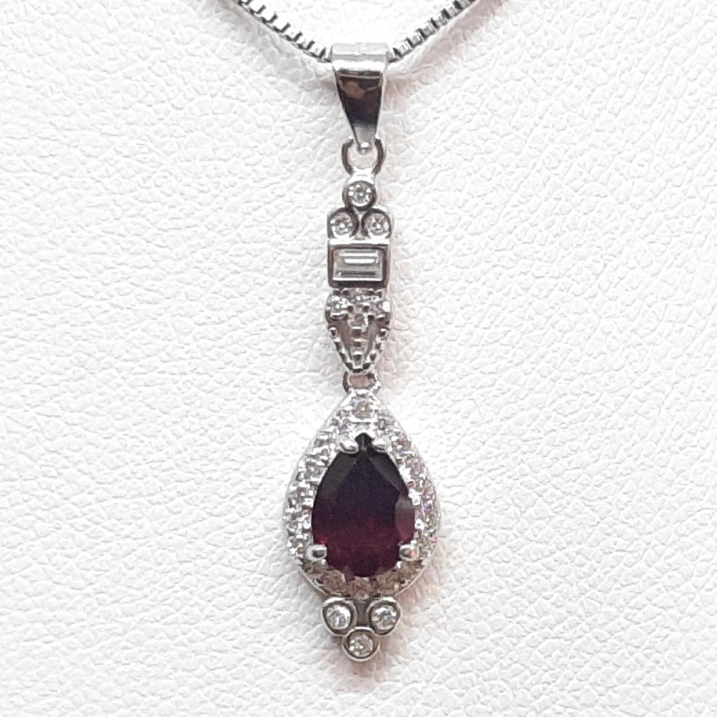 World Class 1.05ct Rhodolite Garnet & White Sapphire Baguette 925 Silver Pendant