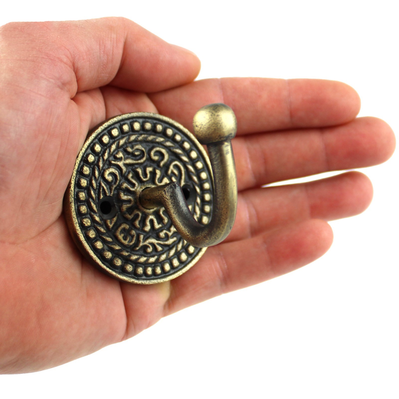 Small Cast Iron Wall Hook Floral Base Key Towel Robe Door Hanger Antique Brass