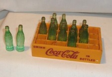 MINIATURE PLASTIC COCA-COLA CASE WITH TINY GREEN COKE BOTTLES