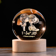 IFOLAINA 3D Couple Crystal Ball Valentine'S Gifts for Her 2.36" Engraved Glass C