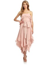 HALSTON HERITAGE Silk Pink Strapless Hi Low Hem Dress Sz 6