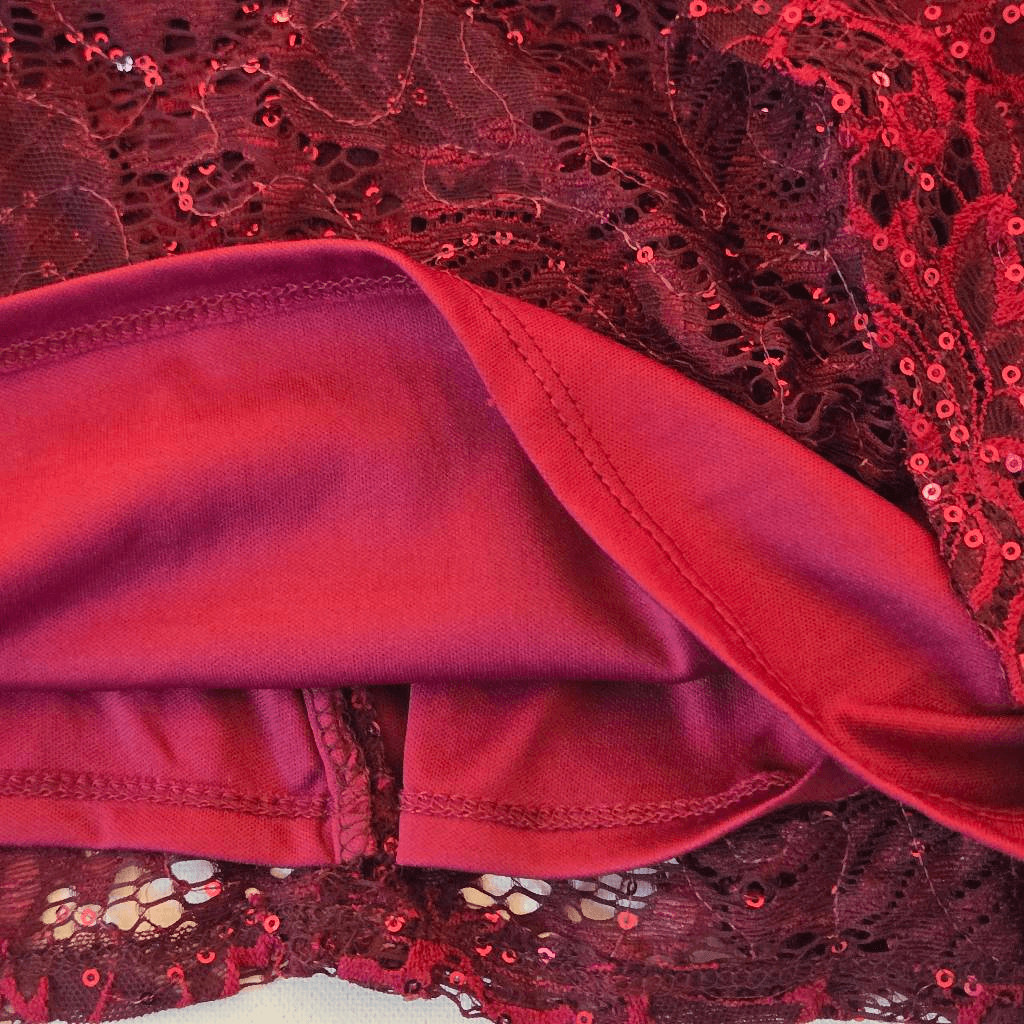 Onyx Nite Womens Lace Sequin Embellished Bell Sleeve Blouse Top Wine Size XL View 6