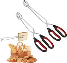 2 PCS Scissors Tongs Stainless Steel BBQ Grill Kitchen Salad Food Serving Tongs