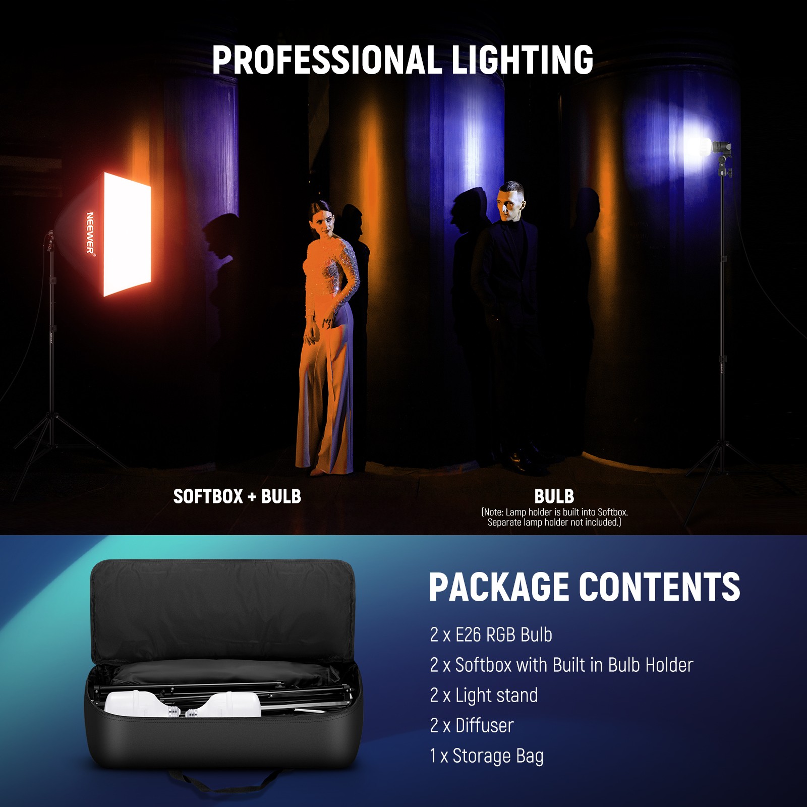 NEEWER NK800D RGB Softbox Kit - 2x26W, CRI93+, App Control