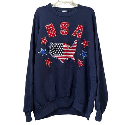 Vintage USA Navy Blue sweatshirt Size 3 XL Puff Paint 4th Of July Stars Map