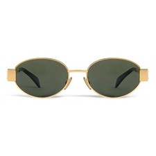 Celine CL40235U 30N Triomphe Metal Oval Sunglasses Gold Green Lens AUTHENTIC