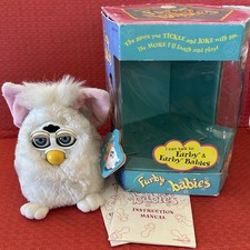 1999 Tiger Electronics  Furby Babies White W/ Blue Eyes Pink Ears #70-940 Works