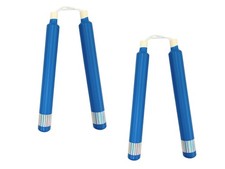 12  Martial Arts Dipped Foam Nunchucks Pair 2-pack, Blue w/ Iridescent Silver