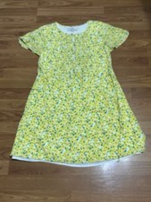Womens Sz M LOFT Yellow Floral Dress W/Buttons Front Side Ties Lined Cottagecore