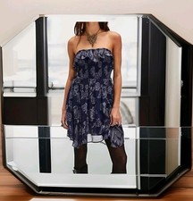 Free People Gardenia Large Mini Blue Floral Ruffled Strapless Dress NWOT