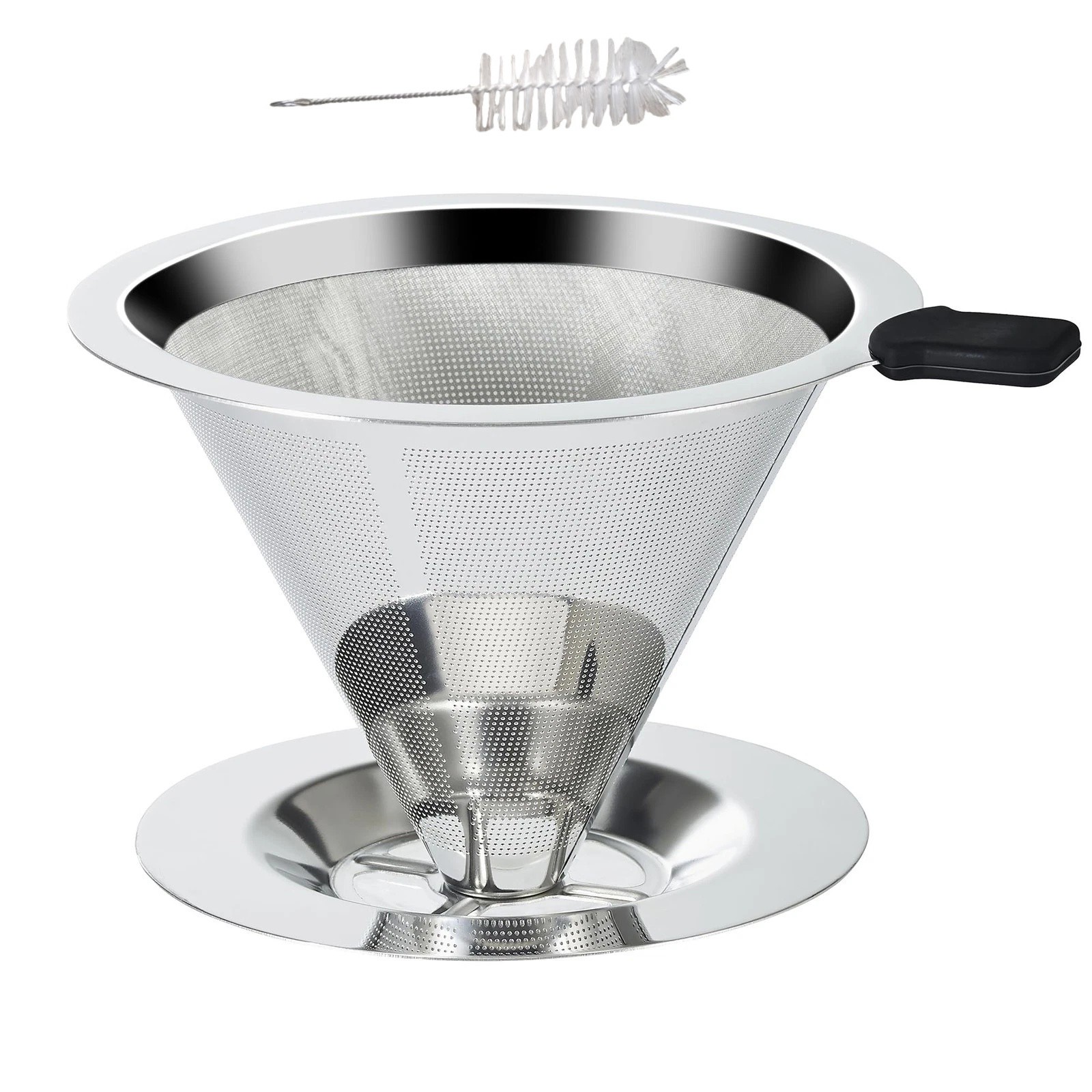 Paperless Pour Over Dripper 304 Stainless Steel High Density Filter Retains Oil