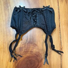 Vintage 90s 80s Escante Garter Belt Lingerie S Satin Nylon Bow lace up M15