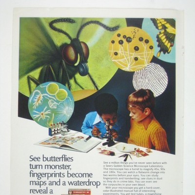 Sears Golden Science Microscope Lab Kit Print Advertisement 1971 Bugs Turn Monst