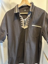 Handmade Mexican Artisan Pullover Shirt Men L Lace-Up Cotton Tunic