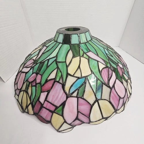 Vintage Tiffany Style 15 Inch Rose Stained Glass Lamp Shade