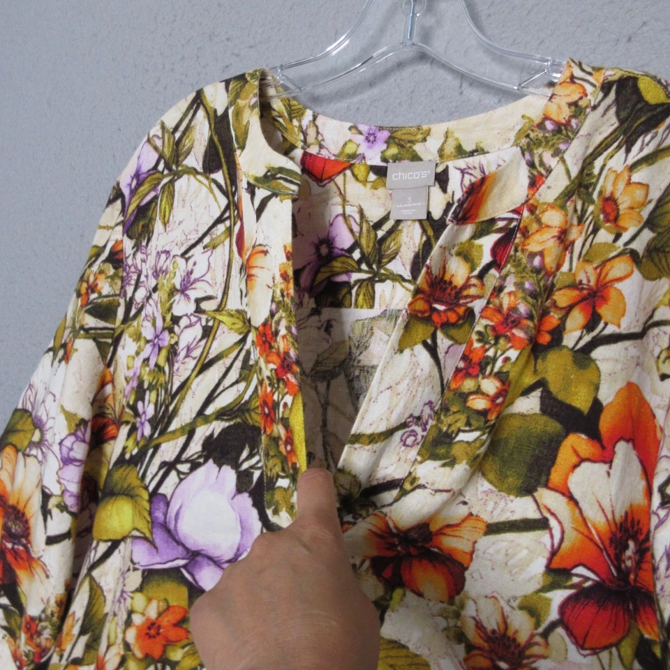 Vestido Camisa Chicos 3 o XL Floral Lino Bolsillos Cambio Popover Coastal Lagenlook Foto 4 de 4