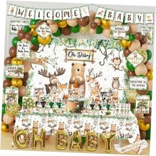 Woodland Baby Shower Decorations, 190Pcs Forest Woodsy Animal Bear Cougar