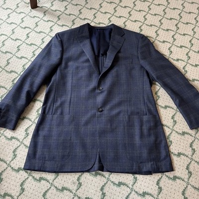 Hickey Freeman Bespoke E. Thomas Wool Cashmere Sport Coat Jacket USA Plaid 44