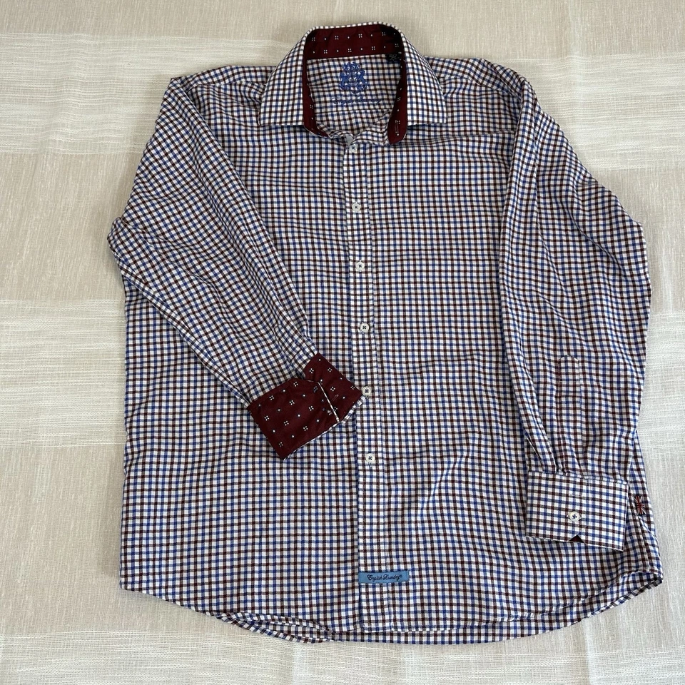 Camisa Abotonada English Laundry Hombre Talla 17.5 34/35 Roja Azul Cuadros Puño Abatible Foto 4 de 4
