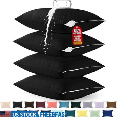 Waterproof Pillow Encasement Pack of 4 Bed Bug Dust Mite Proof Zippered Covers