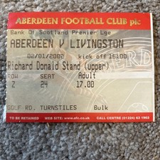 01/02 Aberdeen vs Livingston  (Scottish Premier League) **Ticket**