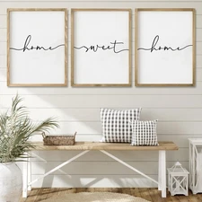 Heiple Set of 3 Framed Farmhouse Home Sweet Home Sign Above Bed Wall Decor for B