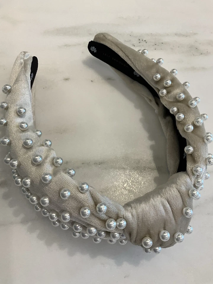 Lele Sadoughi Tan Pearl Velvet Knot Headband/New - Image 3 of 4