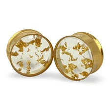 Pair of Gold Steel Resin Plugs with Real Embedded Gold Flakes (EMB-016) gauges