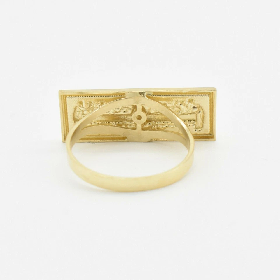 Anillo rectangular de oro blanco amarillo real de 10 quilates con corte de diamante de última cena para hombre Foto 3 de 4