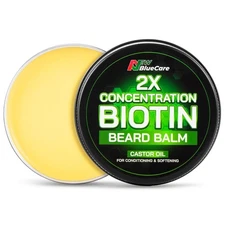 Blue Care Beard Balm 2X Biotin Castor Oil Growth & Conditioning Formula Set of 2