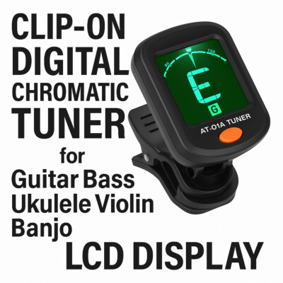 Clip-On Digital Chromatic Tuner for Guitar Bass Ukulele Violin Banjo LCD Display